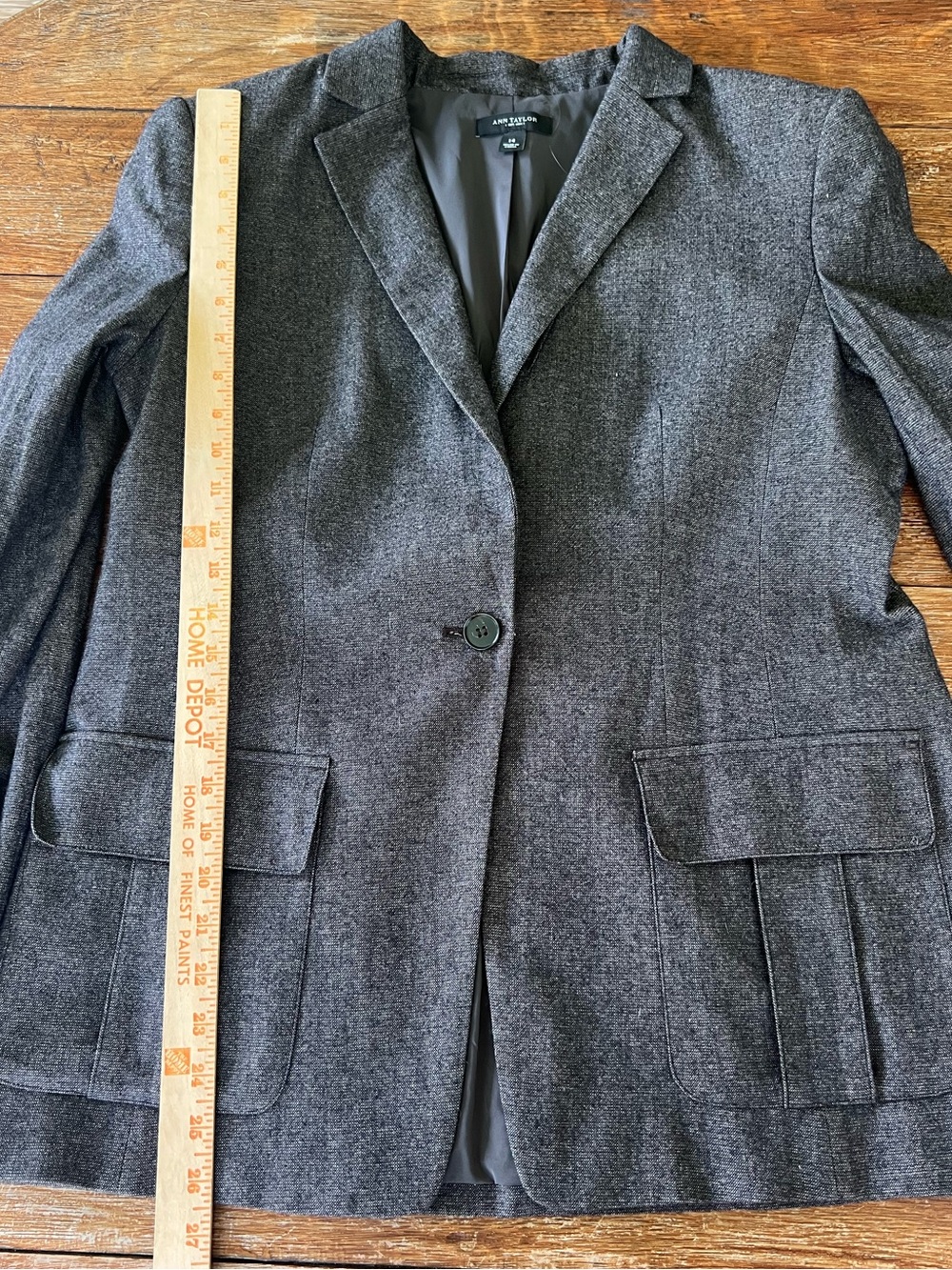 Ann Taylor Tweed Blazer Jacket Grey Textured Lined Wool Blend Office Size 14 - Picture 13 of 16